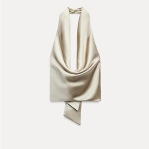 Zara satin effect plunge top with drape neck line and back bow